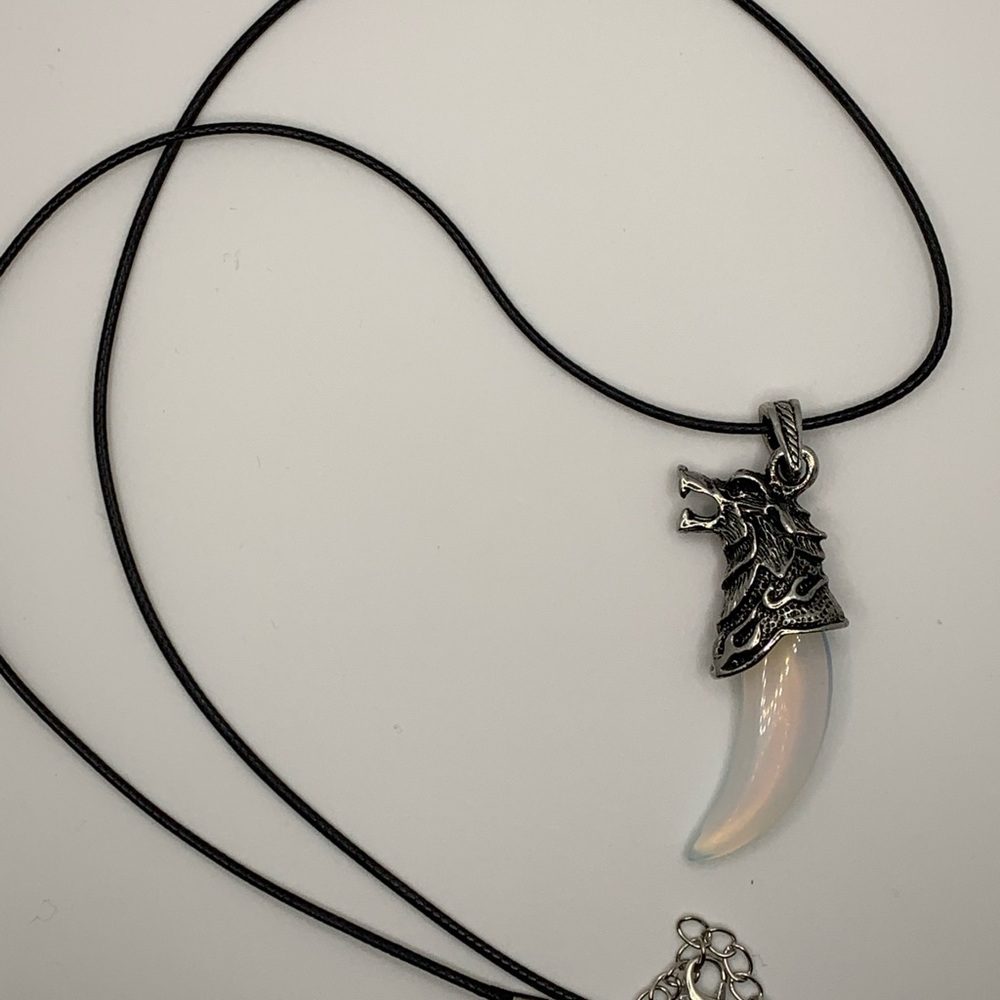 Wolf Tooth Pendant | Mens Crystal Necklace | Opalite Necklace | Boyfriend Gift